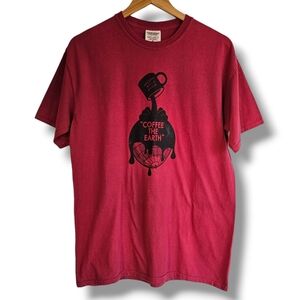 Comfort Colors Coffee The Earth T-Shirt Size M Red Black Logo 100% Cotton Comfy